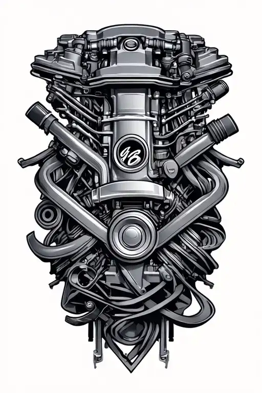 v8 engine intertwined tattoo design idea