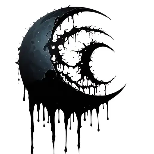 gothic dripping crescent moon tattoo design idea