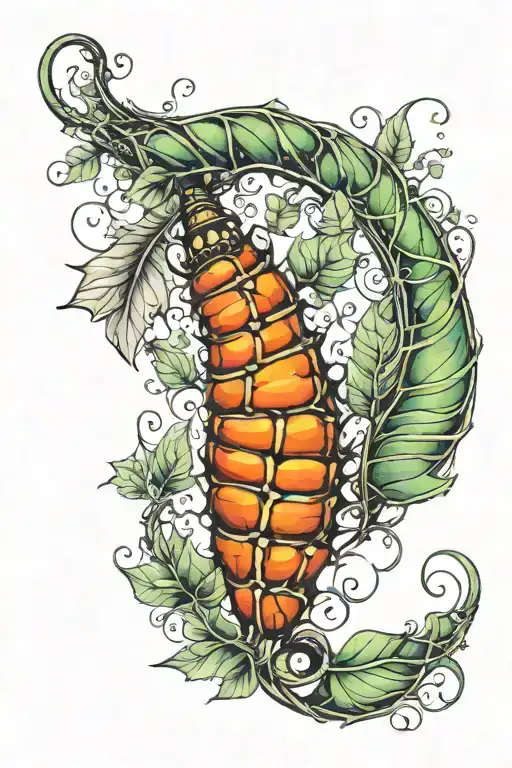 caterpillar metamorphosis and leaves intertwined tattoo design idea