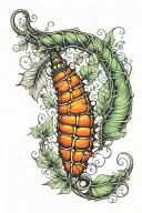 caterpillar metamorphosis and leaves intertwined tattoo design idea