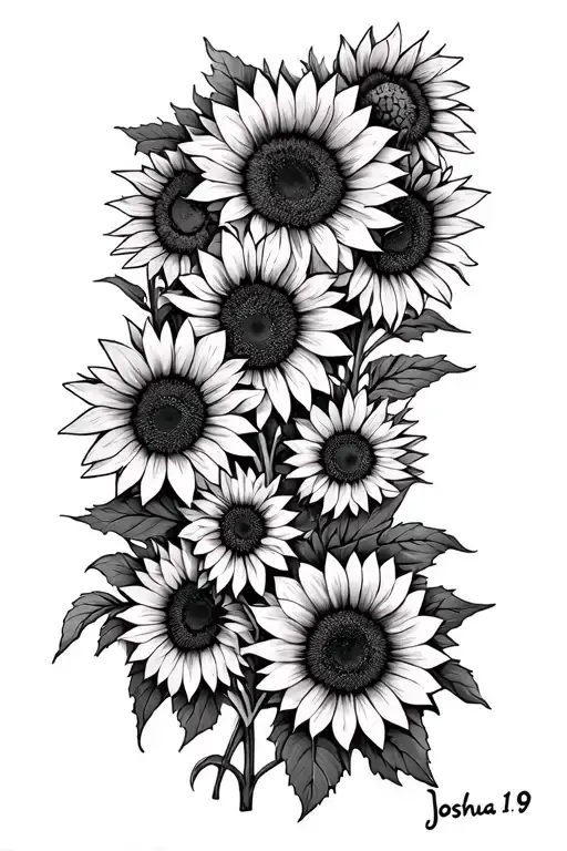 Joshua 1:9 scripture but layered with sunflowers on inner bicep. Joshua 1:9 going horizontal  tattoo design idea