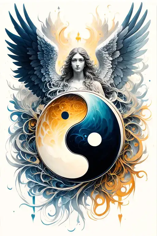 seraphim angel and ying yang symbol tattoo design idea