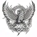 owl, dragon, wolf eagle fish native American warrior riding chains of flames around a mountain  tattoo design idea
