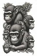 three wise monkey geographic background black tattoo design idea