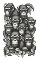 three wise monkey geographic background black tattoo design idea