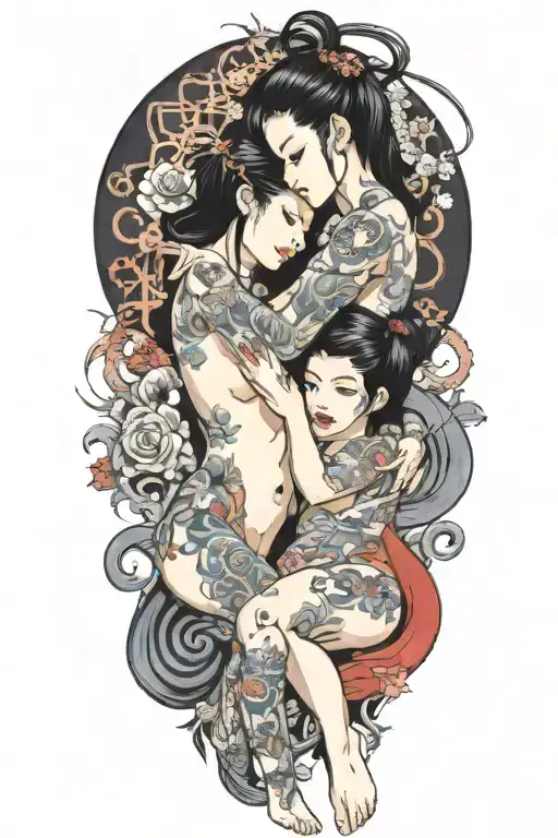 nude goth lesbians licking tattoo design idea