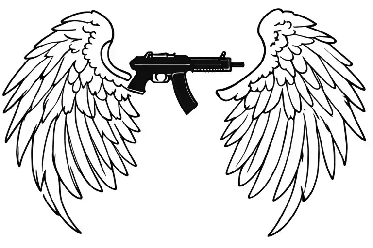 angel wings with ak 47 rifle tattoo design idea