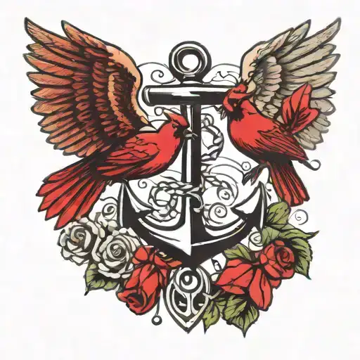 wings holding, anchor, cardinal, western, wine glass tattoo design idea