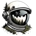 broken astronaut helmet with trees growing tattoo design idea