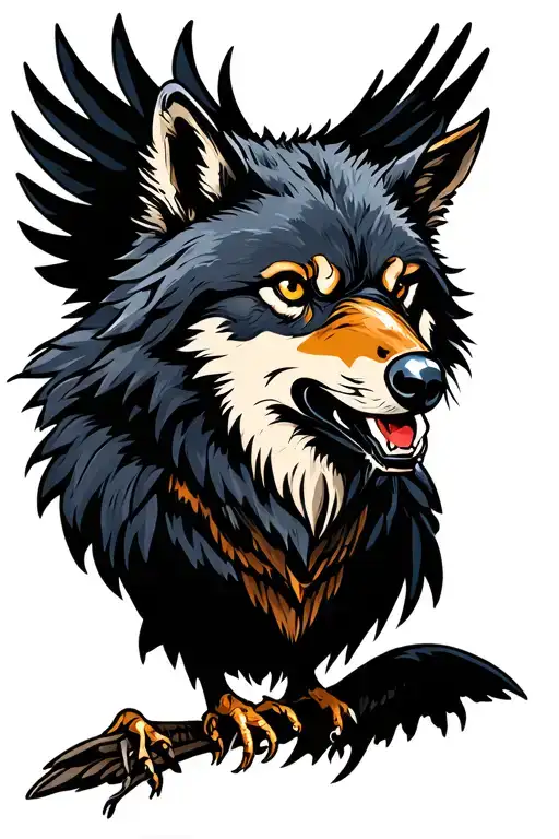 Wolf fight crow tattoo design idea
