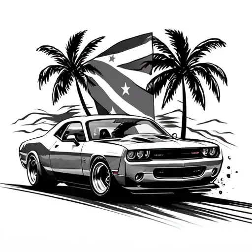Puerto Rico street racing car speeding include flag tattoo design idea