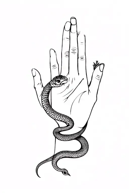 snake wrapping around hand and pointers finger with head on pointers finger  tattoo design idea