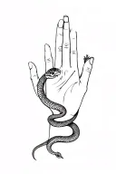 snake wrapping around hand and pointers finger with head on pointers finger  tattoo design idea