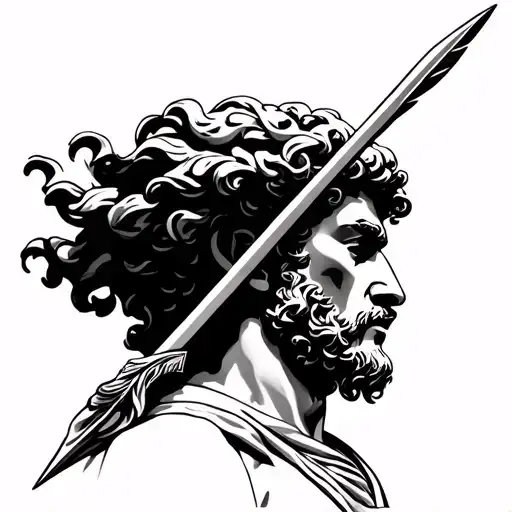 Adonis Greek god classical style with spear tattoo design idea