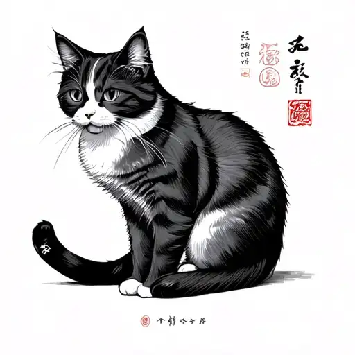 Japanese Cat tattoo design idea