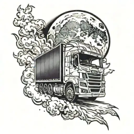 the moon and a semi truck  tattoo design idea