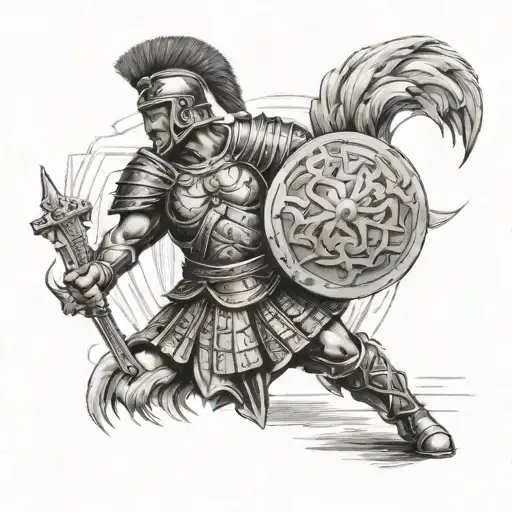 Roman centurion approaching battle arena tattoo design idea
