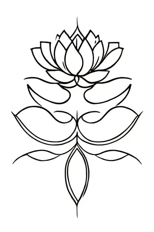 Linear elements representing unalome sumbol with lotus, om symbol, love and freedom  tattoo design idea