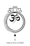 Linear elements representing unalome sumbol with lotus, om symbol, love and freedom  tattoo design idea