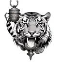 tiger biting on genie lamp tattoo design idea
