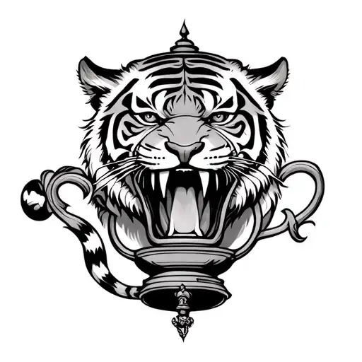 tiger biting on genie lamp tattoo design idea