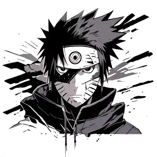 I want Uchiha Obito doing the license with the broken mask and that his rhinnegan and his mangekyo sharingan are seen tattoo design idea