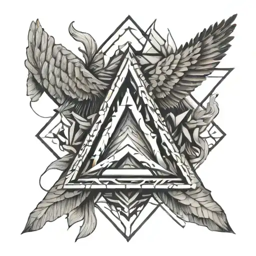 wing enclosed in a triangle with a sculpture tattoo design idea