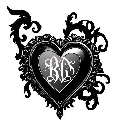Gothic Heart Shaped Mirror with Monograms tattoo design idea