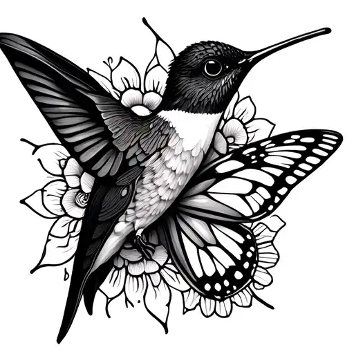 Hummingbird minimalist fine line, mandala cuff and butterfly tattoo design idea