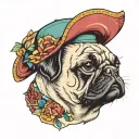 Pug with a strawhat tattoo design idea