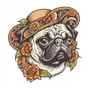 Pug with a strawhat tattoo design idea