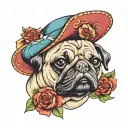 Pug with a strawhat tattoo design idea