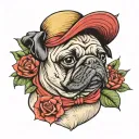 Pug with a strawhat tattoo design idea