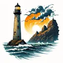 Lighthouse stormy condition tattoo design idea