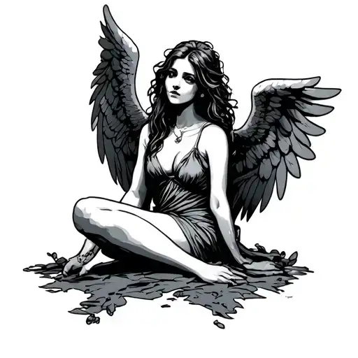 ghetto angel sitting tattoo design idea