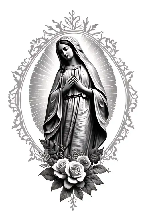 virgen de Guadalupe Mexican with roses tattoo design idea