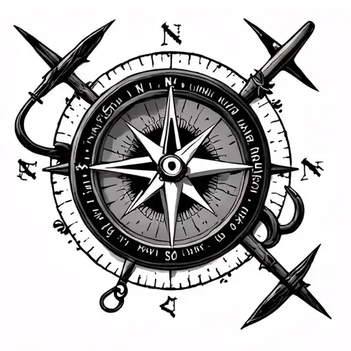  compass with alaska skulls airplanes fishing hooks poles tattoo design idea