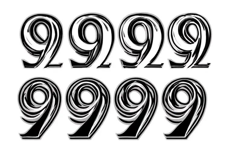 Top: "999" in Greek numerals — represented as ϘϘϘ (using the archaic Greek numeral symbol for 900, which is Ϙ, also know tattoo design idea