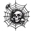 wispy spider webs, lady bugs, tiny skulls surrounded tattoo design idea
