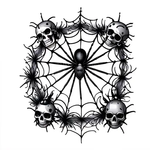 wispy spider webs, lady bugs, tiny skulls surrounded tattoo design idea