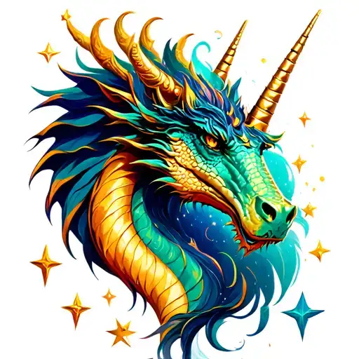 dragon, unicorn and stars representing the client's tattoo design idea