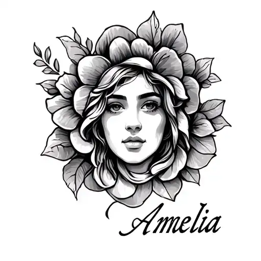 create a tatto with the name Amelia inspired by the story of Job in the bible tattoo design idea