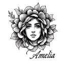 create a tatto with the name Amelia inspired by the story of Job in the bible tattoo design idea