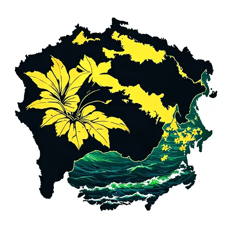 all the Hawaiian islands outline, have o'ahu in yellow and Maui in green tattoo design idea