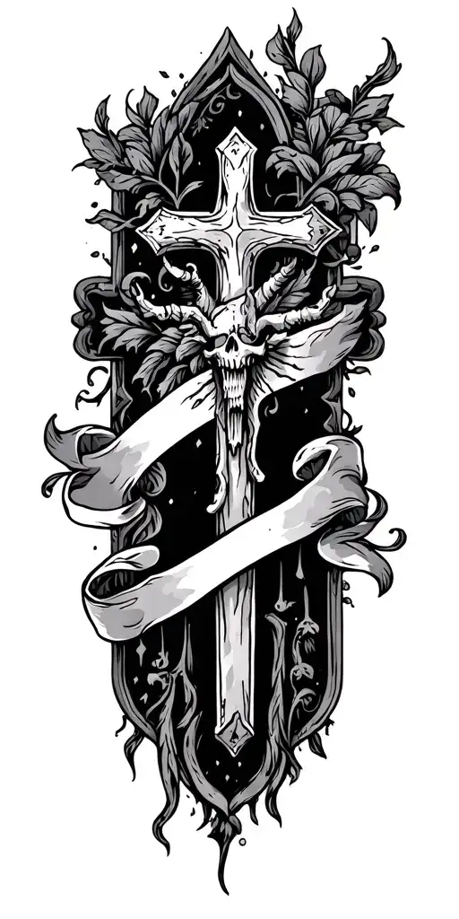 rip cross with banner tattoo design tattoo design idea