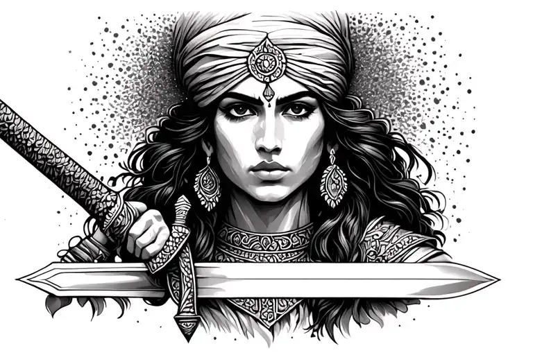 sikh warrior woman holding a sword tattoo design idea
