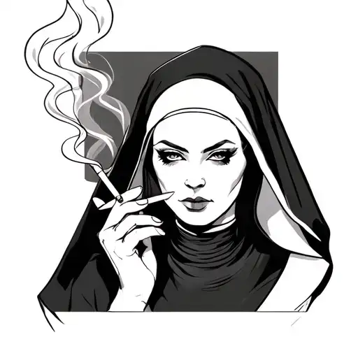 sexy nun smoking a cigarette tattoo design idea