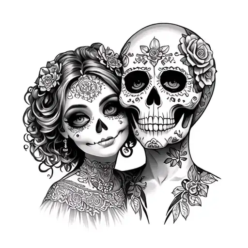 sugar skull married couple tattoo design idea