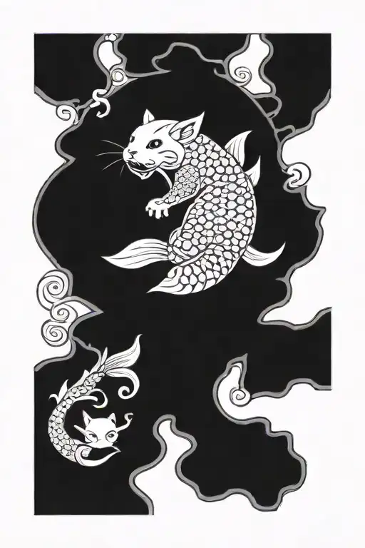 maneki neko and koi fish tattoo design idea