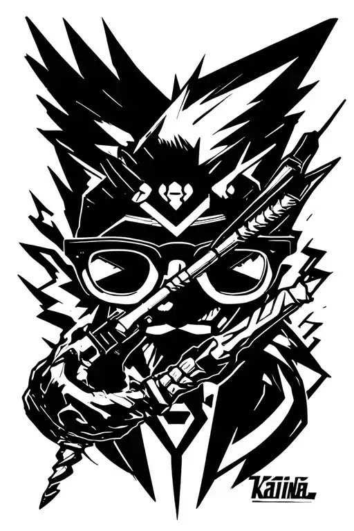from the anime TTGL design a tattoo that incorporates Kamina logo and glasses and the drill tattoo design idea